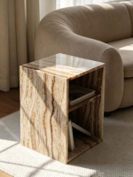 Table d'appoint en travertin naturel de style français du milieu du siècle, table de chevet, meubles pour salon, appartement, villa, hôtel
