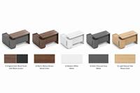 Meja Eksekutif Modern Bentuk L, Permukaan Bertekstur Dua Warna. Lemari Samping Berlaci, Laci Dapat Dikunci. 2 Ukuran, Warna Bervariasi.