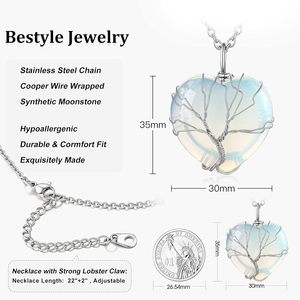 Bestyle – collier avec pendentif en forme de cœur en quartz arc-en-ciel, arbre de vie, pour femmes, bijoux en cristal à porter au quotidien - Product Image 5