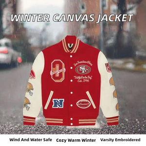 Chaqueta Bomber Varsity de Lona 100% Algodón para Hombre, Casual, de Invierno, Transpirable, Ecológica, Resistente al Viento e Impermeable, con Bordado Frontal - Product Image 2