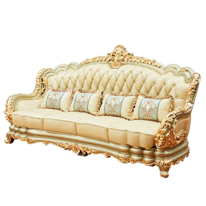European Genuine Leather <b>Sofa</b> Set Combination Villa Luxury champagne Color <b>Gold</b> Solid Wood Hotel U-shaped Living Room - Product Image 6