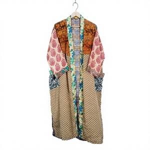Kimono long bohème en satin de soie japonais traditionnel pour femme, vêtement de nuit sexy, patchwork vintage, longueur intégrale, paréo de plage d'été - Product Image 1