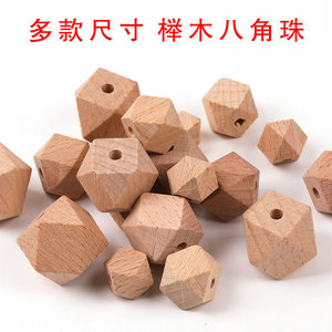 Cuentas octogonales de madera de haya de 10-30 mm con un solo orificio, forma romboidal para la fabricación de joyas, color madera natural - Product Image 5