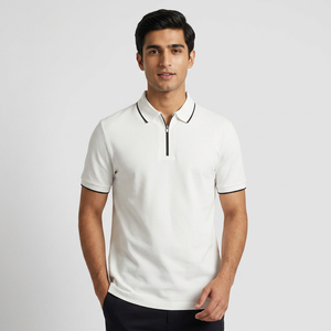 Chemise décontractée à manches courtes pour homme, 100 % coton, anti-plis, imprimée, avec demi-fermeture éclair, design personnalisé OEM, idéale pour le printemps - Product Image 1