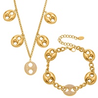 Ensemble de bijoux collier et bracelet en acier inoxydable avec fermoir nez de cochon et pendentif zircon - Cadeau tendance pour femme pour les soirées