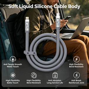 Câble de charge en silicone Type C vers Lightning 27W PD avec LED lumineuse colorée, connecteur en alliage de zinc, synchronisation rapide des données 3A pour <span class=keywords><strong>iPhone</strong></span> 6 à 14 et iPad - Product Image 2