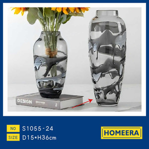 Moderno vaso di vetro grigio D15xH36cm minimalista per la casa decorazione ispirata al centrotavola creativo per la camera da letto della cucina di nozze - Product Image 1