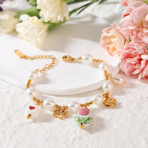 Ceramic Pearl Bracelet With Flower Charm Stainless Steel Women's Jewelry Gift - Product Image 4