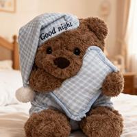 Peluche Ours Mignon en Pyjama, Jouet Apaisant pour le Sommeil, Compagnon de Nuit pour Filles, Cadeau d'Anniversaire