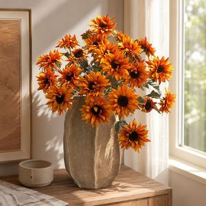 Bouquet de tournesols artificiels Yihua Floral Art, fleurs en soie orange, style Wabi Sabi, décoration intérieure - Product Image 4
