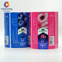 Étiquettes en rouleau pour bouteilles de comprimés VC OEM ODM, durables, imperméables, résistantes à l'humidité, haute opacité, saveur pêche myrtille personnalisée, faible MOQ