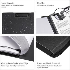 Porte-documents pliable A4 personnalisé avec double clip métallique horizontal et vertical, pliable à 360 degrés, avec porte-stylo - Product Image 5