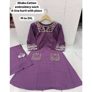 Costumes en coton dhabu pour femmes indiennes et pakistanaises, avec broderie traditionnelle, prêts à porter, ensemble de costume kurta indien pakistanais - Product Image 1