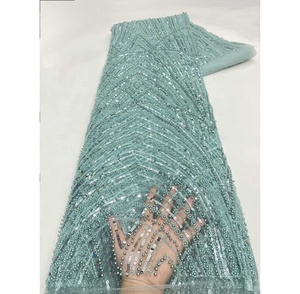 Tela de Encaje Francés de Poliéster Ecológico de Alta Calidad con Lentejuelas Bordadas para Vestidos de Novia y <span class=keywords><strong>Ropa</strong></span> de Novia - Product Image 4