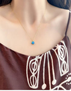 S925 Sterling Silver Gold Plated Round Blue <b>Opal</b> Pendant <b>Necklace</b> Dainty Rope Edge Vintage Jewelry For Women - Product Image 6