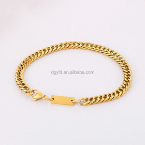 Bracelet gravé pour hommes or 18 carats bijoux en acier inoxydable tendance vente en gros bracelets personnalisés avec chaîne <span class=keywords><strong>gourmette</strong></span> avec logo laser et barre d'identification - Product Image 1