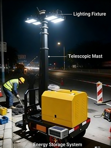 เสาไฟไฮบริดพลังงานแสงอาทิตย์ 4x200W LED - ระบบไฟคู่สำหรับความปลอดภัยในงานอีเว้นท์และการส่องสว่างฉุกเฉิน - Product Image 3