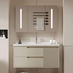 ตู้ลิ้นชักห้องน้ำโรงแรมแบบติดผนังทันสมัย ทำจาก MDF เคลือบแลคเกอร์ พร้อมกระจกอัจฉริยะ เหมาะสำหรับโรงพยาบาลและอพาร์ตเมนต์ - Product Image 5