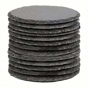 Wholesale <b>Black</b> Non-Slip Drink Slate Stone Bulk <b>Coasters</b> Set Holder Square Round Slate <b>Coasters</b> With Holder for Laser Engraving - Product Image 1