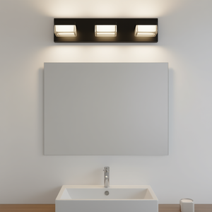 Luminaire LED moderne pour salle de bain, finition noir mat, 3 lumières, design au-dessus du miroir, avec variateur d'intensité et indice de protection IP54 - Product Image 2
