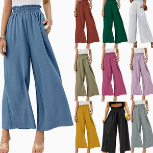 Pantaloni Palazzo a Vita Alta in Poliestere e Cotone Traspirante, Elastico in Vita, Stampa Decorativa, Abbigliamento Casual da Donna - Product Image 4