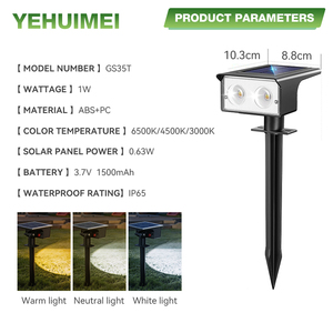 Lampada <span class=keywords><strong>Solare</strong></span> <span class=keywords><strong>da</strong></span> <span class=keywords><strong>Giardino</strong></span> Regolabile con Temperatura di Luce Variabile, IP65, Super Luminosa, Faretto <span class=keywords><strong>Solare</strong></span> per Esterni - Product Image 2