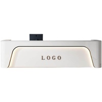 Bureau de réception en MDF multifonctionnel en forme de L incurvé, style moderne et minimaliste, avec éclairage LED, personnalisable, blanc, pour bureau
