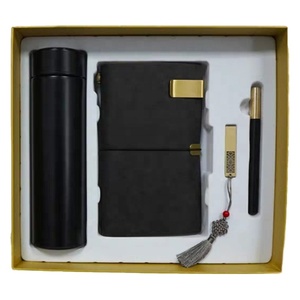 Juego personalizado de oficina para regalar diario cuaderno con botella A6 cuaderno de cuero negro con bolígrafo y USB - Product Image 1