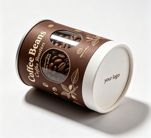 Custom Kraft Paper Tube With Clear Lid For <b>Coffee</b> Beans Recyclable Packaging Gold Foil <b>Printing</b> - Product Image 2