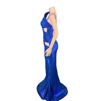 Robe élégante bleue pour femme, style transfrontalier, dos nu sexy, fente, à lacets, coupe irrégulière
