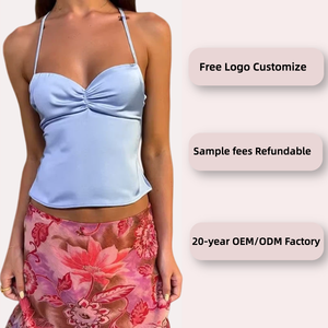 セクシーストラップクロップトップウーマンボウホルターVネックベーシックキャミノースリーブサテンチューブタンクトップ女性夏キャミソール - Product Image 2