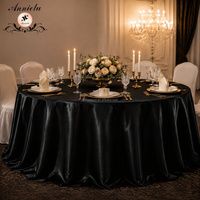 Nappe ronde en satin noir ANNIELU, 120 pouces, longueur au sol, vente en gros pour mariages, banquets, événements, décoration, 120 132 pouces