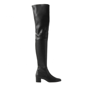 Botas Largas de Tacón Bajo Cuadrado de 4 cm para Mujer, Talla Grande US 13, Color Marrón, Botines de Cuero por Encima de la Rodilla para Dama - Product Image 5