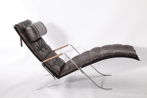 Réplica de Sillón Chaise Longue Grasshopper FK87 de Cuero Blanco, Estilo Moderno de Mediados de Siglo - Product Image 4