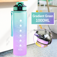 Bouteille d'eau minimaliste en Tritan sans BPA, étanche, 32 oz, avec corde, pour le fitness, la randonnée, les voyages en plein air, 1000 ml, 900 ml