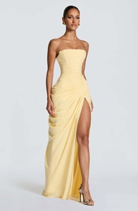 OUDINA Vestito Lungo Elegante da <span class=keywords><strong>Donna</strong></span>, Asimmetrico con Pieghe e Spacco Alto, Spalle Scoperte, per Feste e Occasioni Speciali - Product Image 3