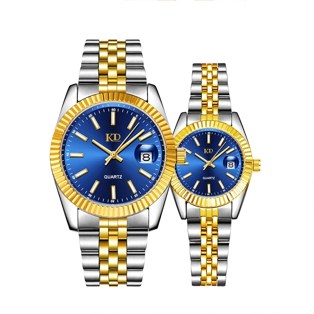 Custom Design Luxury 2 Pieces Couple Watches Classic Calendar Date 3A Quality Women Men Alloy Quartz Watch