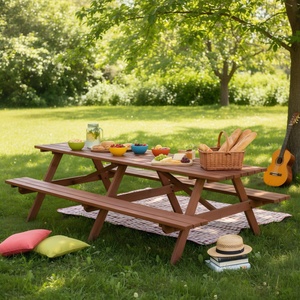 <span class=keywords><strong>Table</strong></span> de pique-nique en bois marron pour 8 personnes <span class=keywords><strong>Table</strong></span> de camping en plein air <span class=keywords><strong>avec</strong></span> 2 sièges - Product Image 2