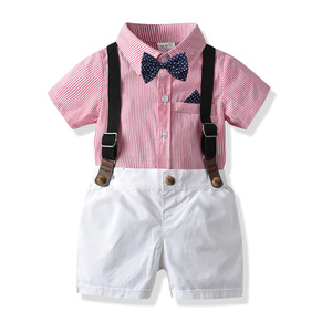 Vêtements d'été pour bébé, ensembles de vêtements pour bébé garçon, costume de gentleman formel, barboteuse rayée, pantalon, tenues - Product Image 1