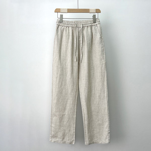 Pantaloni Casual Casual da <span class=keywords><strong>uomo</strong></span> <span class=keywords><strong>in</strong></span> puro <span class=keywords><strong>lino</strong></span> leggero a metà vita traspirante con gamba larga e personalizzabile servizio OEM disponibile - Product Image 2
