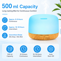 Diffuseur d'huiles essentielles OEM 500 ml à effet bois, humidificateur ultrasonique, LED 7 couleurs, 3 minuteurs, arrêt automatique, aromathérapie, vente en gros