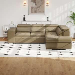 جلد على الطراز الأوروبي منجد على شكل حرف L قابل للسحب غرفة معيشة حديثة من الخارج ، مع التخزين - Product Image 6