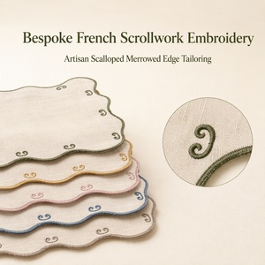 Serviettes en lin pur de luxe à point de croix français avec bord brodé pour hôtels, festivals, banquets, vente en gros - Product Image 5