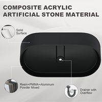 Baignoire autoportante d'intérieur moderne en pierre artificielle acrylique à surface solide, autoportante, noire mate pour bain relaxant pour adultes