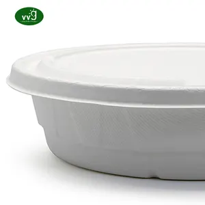 VVG pfas ücretsiz 1500ml büyük beyaz biyobozunur hamuru tek kullanımlık take away bagasse salata kapaklı kase