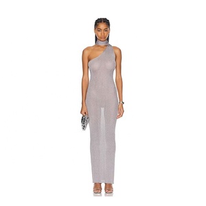 Abito musa personalizzato di alta qualità in grigio monospalla Maxi abiti per le donne - Product Image 1