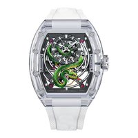 Jam tangan mekanis otomatis pria, arloji Tourbillon berongga, wadah berbentuk barel, telepon bercahaya, pita karet Tonneau