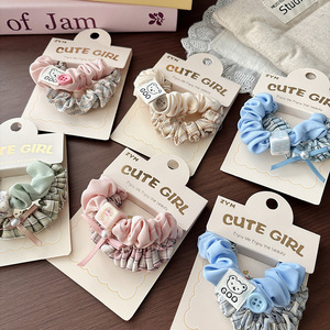 Chouchou en tissu à <span class=keywords><strong>carreaux</strong></span> couleur bonbon pour le début du printemps, avec nœud papillon mignon de dessin animé pour filles, accessoire capillaire doux et polyvalent - Product Image 1