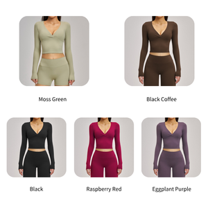 Nouveau <span class=keywords><strong>T</strong></span>-<span class=keywords><strong>shirt</strong></span> de yoga et de Pilates polyvalent pour <span class=keywords><strong>femme</strong></span>, à manches longues, col en V croisé, léger, respirant et ajusté, idéal printemps/é<span class=keywords><strong>t</strong></span>é pour la gym - Product Image 2