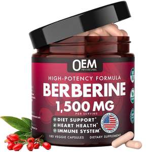 Suplemento de Berberina HCL OEM 1500 mg, Cápsulas de Berberina con Raíz de Remolacha, Bergamota Cítrica y Grosella Negra para la Salud del Corazón - Product Image 1